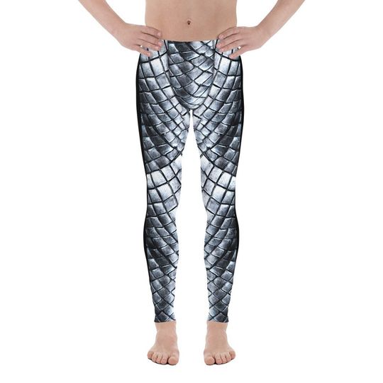 Scalemail Armor Cloth Print Front Men's Leggings / Black on Back
