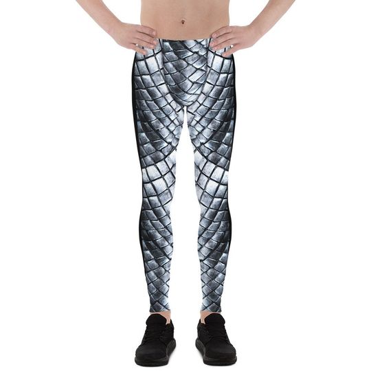 Scalemail Armor Cloth Print Front Men's Leggings / Black on Back