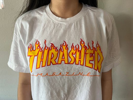 Vintage 2000s Thrasher Magazine Flames White T Shirt