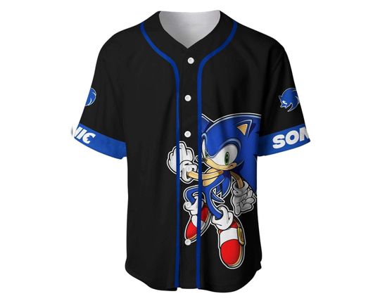Giant Sonic Hedgehog Black Blue Baseball Jersey, Custom Name Jersey