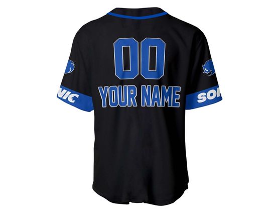 Giant Sonic Hedgehog Black Blue Baseball Jersey, Custom Name Jersey