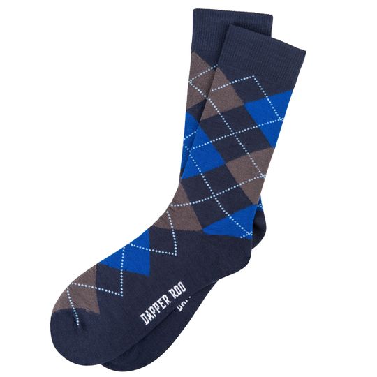 Argyle Tartan Blue Bamboo Socks by Dapper Roo Novelty Fun Dress Sock