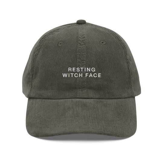 Resting Witch Face Embroidered Corduroy Hat | Halloween and Fall Cap