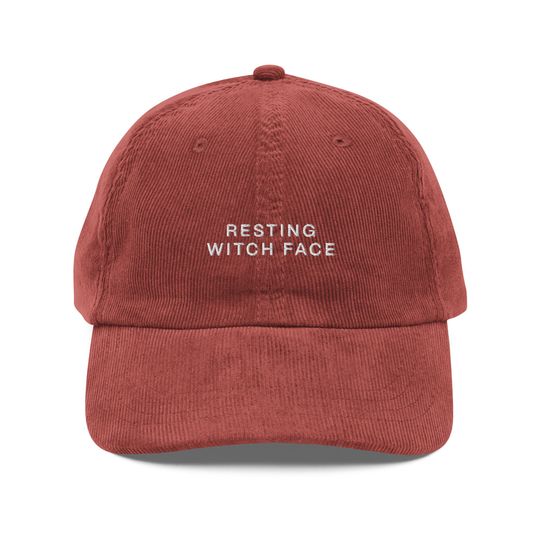 Resting Witch Face Embroidered Corduroy Hat | Halloween and Fall Cap