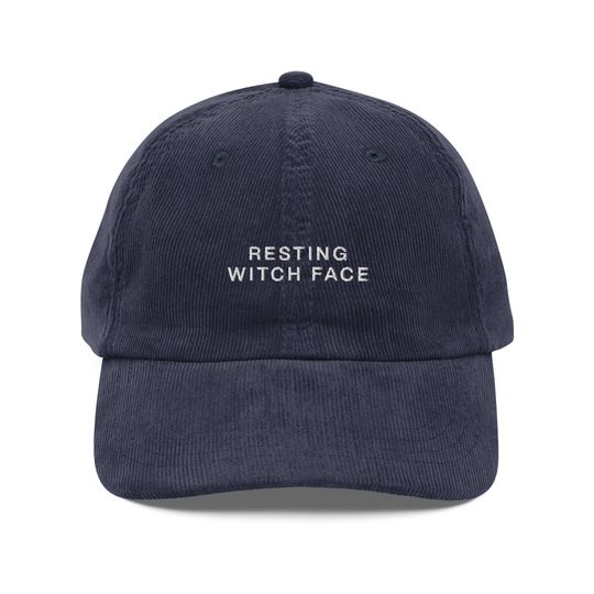 Resting Witch Face Embroidered Corduroy Hat | Halloween and Fall Cap