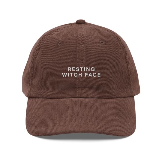 Resting Witch Face Embroidered Corduroy Hat | Halloween and Fall Cap