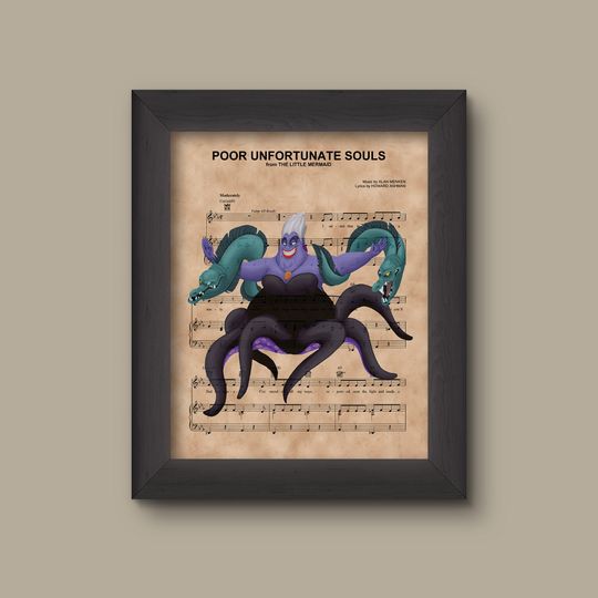 Disney Little Mermaid, Ursula with Flotsam and Jetsam Sheet Music Art