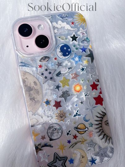 Retro Celestial Galaxy iPhone Case, Shiny Planet Anime Pattern