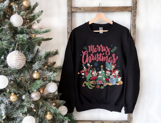 Vintage Merry Christmas Disney Sweatshirt, Disney Christmas Lights Sweatshirt