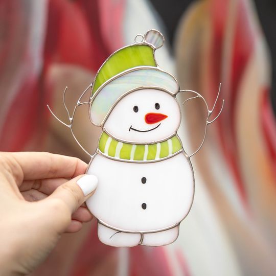 Christmas Snowman Stained Glass Window Ornament