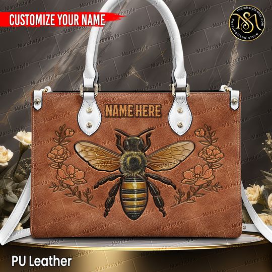 Marchstyle - Personalized Leather Bag Vintage Beekeeping, Custom Name Queen Bee Leather Handbag, Queen Bee Handbag Wallet for Woman