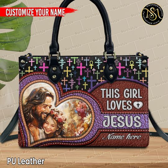 Marchstyle - Personalized This Girl Loves Jesus With Leather Handbag, Christian Faith Religious Women Wallet,Gift For Christian Teen