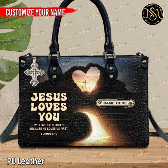 Marchstyle - Personalized Leather Handbag With Bible Verse, Custom Name Jesus Loves You, Christian Wallet, Pray Wallet, Lover Jesus