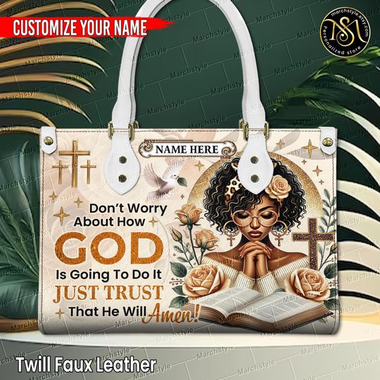 Marchstyle - Personalized Christian Handbag with Scripture Quote Trust God, Black Woman Praying Art, Religious Purse for Women