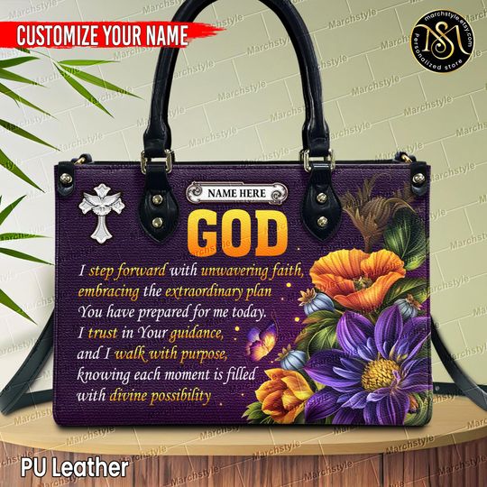 Marchstyle - Personalized Leather Handbag with Gods Plan For Me, Custom Name Christian Purse, Faith Declaration,Inspirational bag