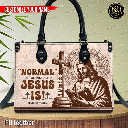 Marchstyle - Personalized Vintage Leather Handbag With Bible Verse Matthew 24:42, Coming Back Jesus Is Christian Wallet, Cross Bag