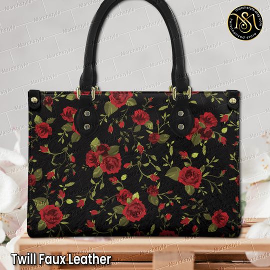 Marchstyle - Red Rose Flower Floral Leather HandBags with Shoulder Strap for Women Men Adults, Red Rose Wallet