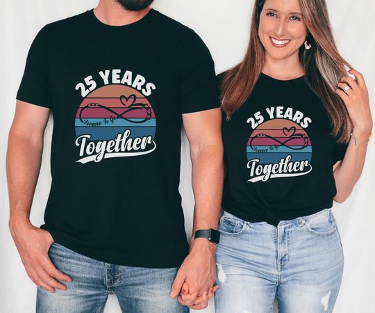 Silver Wedding Anniversary Unisex Retro Shirt, Married For 25 Years T-shirt, Infinity Sign Gift For Husband And Wife Him Her, Couple Tee
