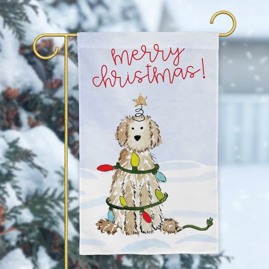 Festive Christmas Doodle Garden Flag | Christmas Goldendoodle, Holiday Labradoodle, Bernadoodle Garden Flag