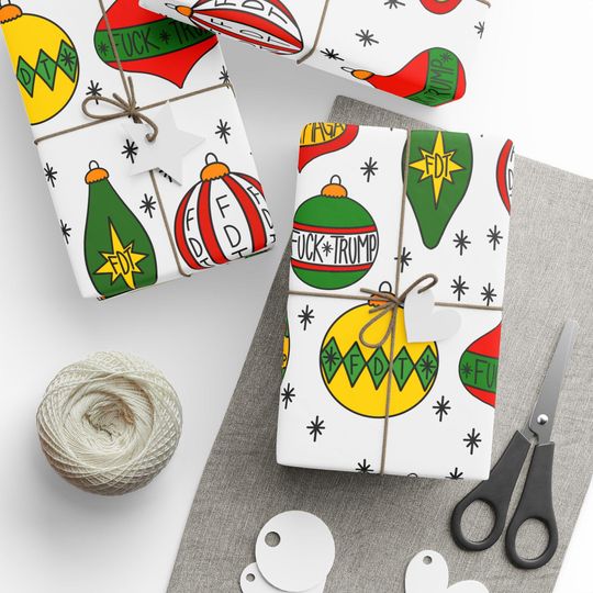 Slightly Subtle Retro Christmas Ornaments FDT Wrapping Paper | Holiday Gift Wrap Roll