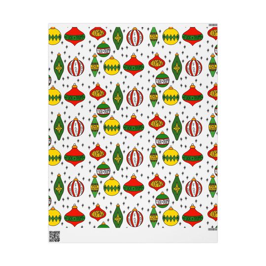 Slightly Subtle Retro Christmas Ornaments FDT Wrapping Paper | Holiday Gift Wrap Roll