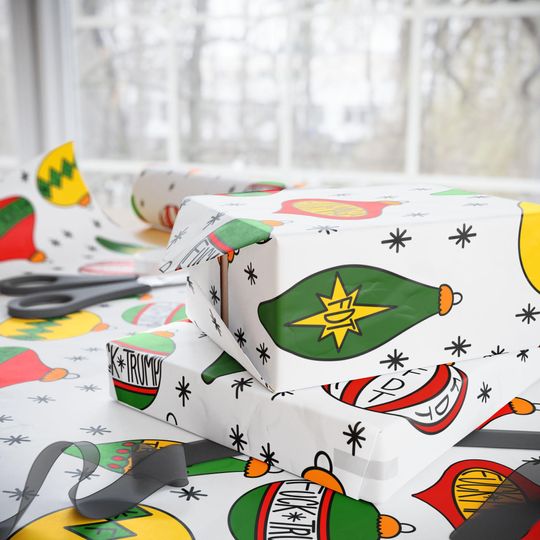 Slightly Subtle Retro Christmas Ornaments FDT Wrapping Paper | Holiday Gift Wrap Roll