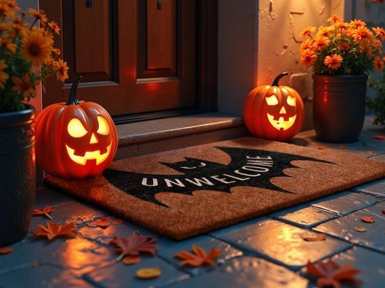 Halloween Bat Unwelcome Door Mat, Ghost House Halloween Bat Coir Mat, Spooky Vibes Happy Halloween Coir Mat, Welcome Mat, Outdoor Fall Mat