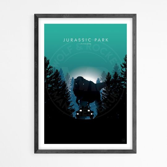 Jurassic Park movie poster print, wall art, minimalist poster, film poster