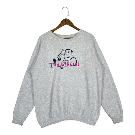 Vintage Disneyland Minnie Mouse Crewneck Sweatshirt Grey Embroidery