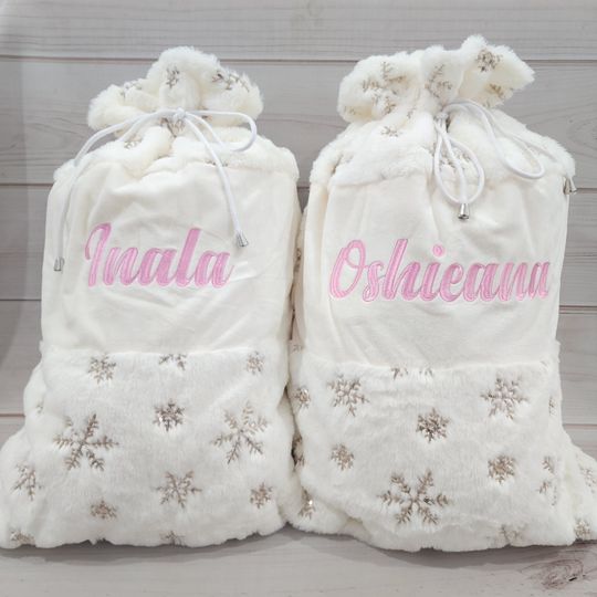 Embroidered Plush Snowflake Christmas Santa Sack
