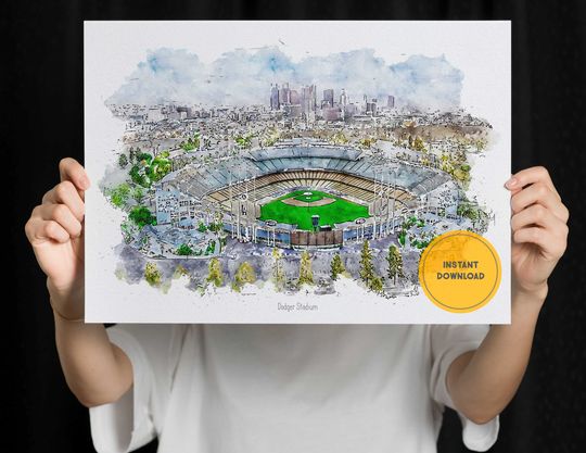 Los Angeles Dodgers Baseball Poster, Dodger Stadium Print, Printable Wall Art, Sports Wall Decor