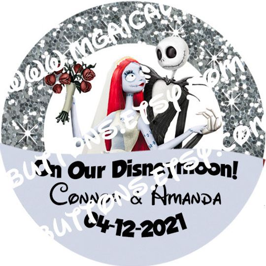 Honeymoon Disney Buttons - Disneymoon Pins - Jack and Sally NBC Honeymoon Buttons