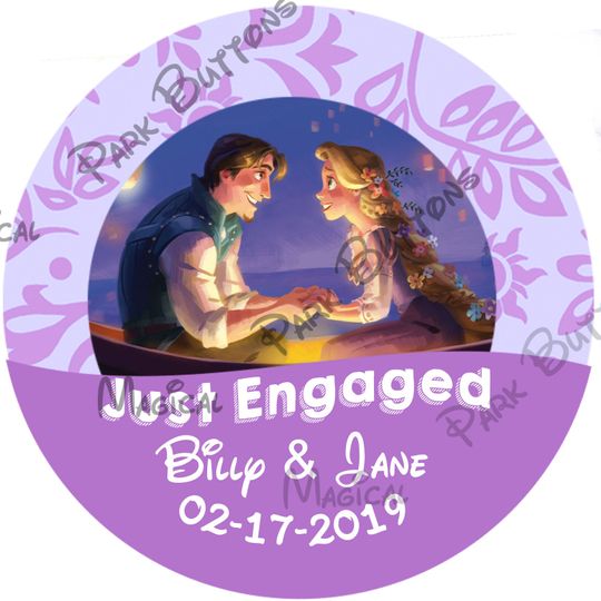 Tangled Just Engaged Buttons - Tangled Just Engaged Pins - Disney Park Pins Buttons