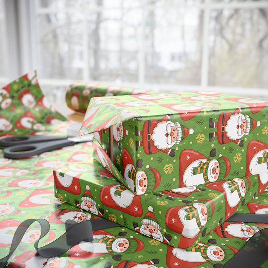 Santa Wrapping Paper, Christmas Kids Gift Wrap, Xmas Packaging Sheet