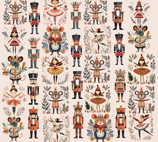 Nutcracker Wrapping Paper, Christmas Gift Wrap Sheet, Ballet Mouse King Soldier for xmas Pattern