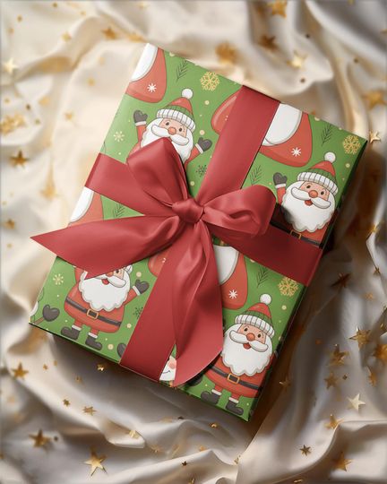 Santa Wrapping Paper, Christmas Kids Gift Wrap, Xmas Packaging Sheet