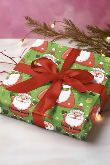 Santa Wrapping Paper, Christmas Kids Gift Wrap, Xmas Packaging Sheet