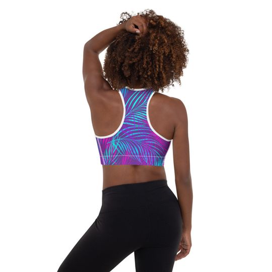 Neon Tropical Leaves Padded Sports Bra