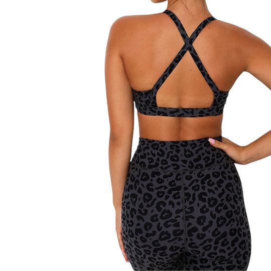 Grey Leopard Print Two Piece Yoga, Gym, and Runner Set