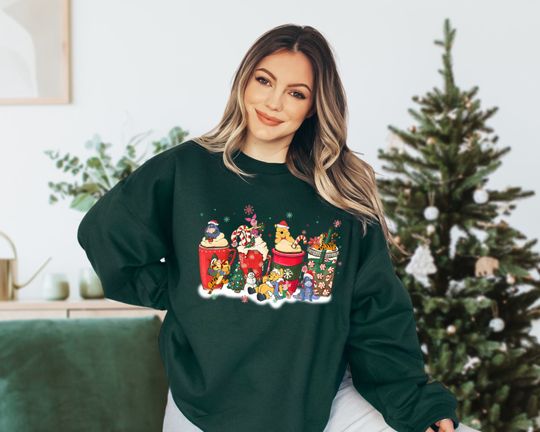 Disney Christmas Winnie The Pooh Latte Coffee Sweatshirt