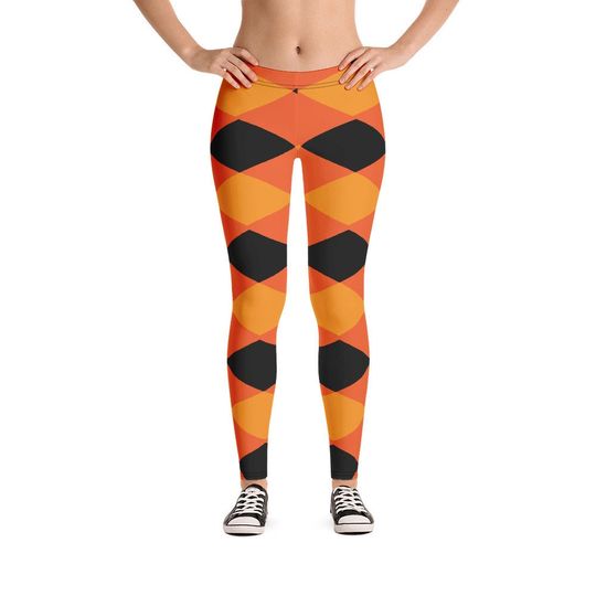 Halloween Orange Yellow Black Diamond Shape Pattern Leggings