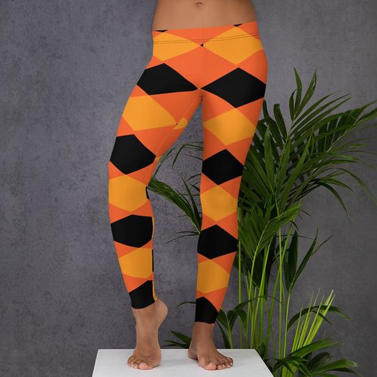 Halloween Orange Yellow Black Diamond Shape Pattern Leggings