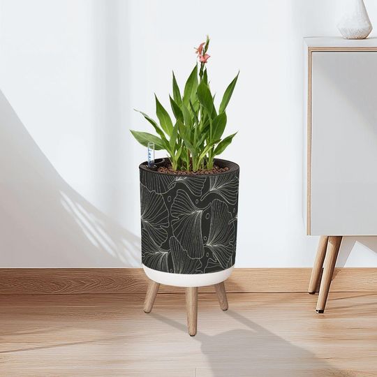 Retro Ginkgo Leaves Planter with Wooden Legs