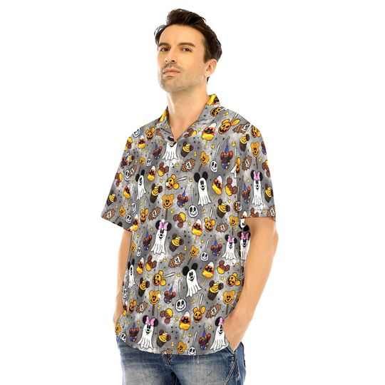 Halloween Mickey Ghosts Hawaiian, Mens Short Sleeve Button Up Shirt, Hawaiian For Men, Women and Kids