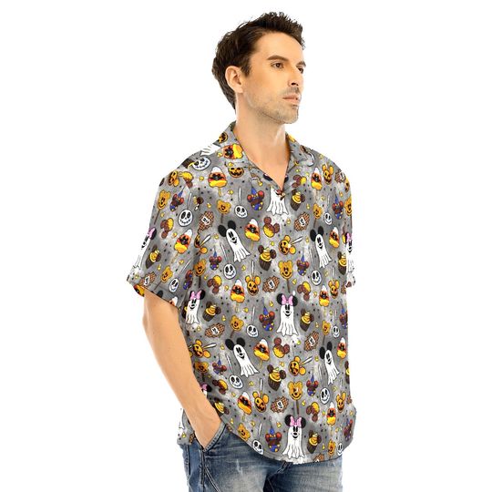 Halloween Mickey Ghosts Hawaiian, Mens Short Sleeve Button Up Shirt, Hawaiian For Men, Women and Kids