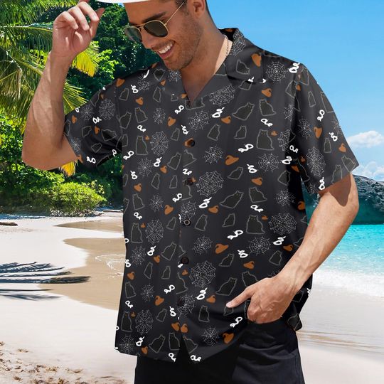 Black Cat Halloween Hawaiian Shirt, Button Up Down Shirt
