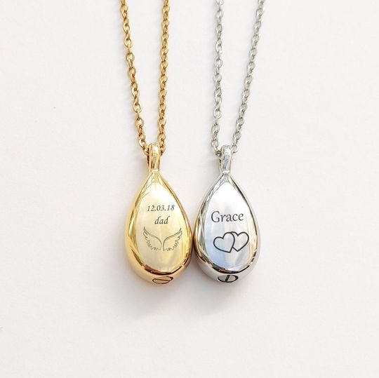 Personalized Cremation Teardrop Urn Necklace: Stainless Steel Memorial Jewelry