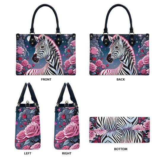 Zebra Pattern Leather Handbag, Gift for Women