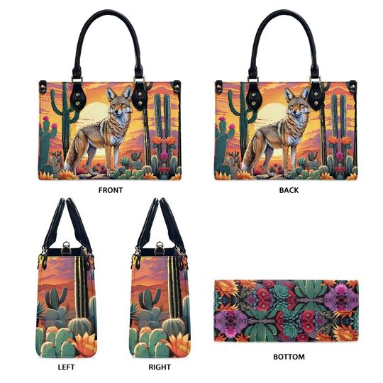 coyote - Leather bag with cute animal print, Mother's day Gift
