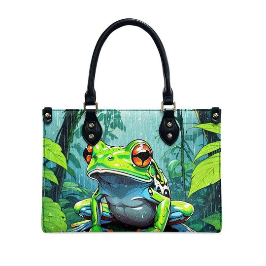 Charming Tree Frog Pattern Leather Handbag